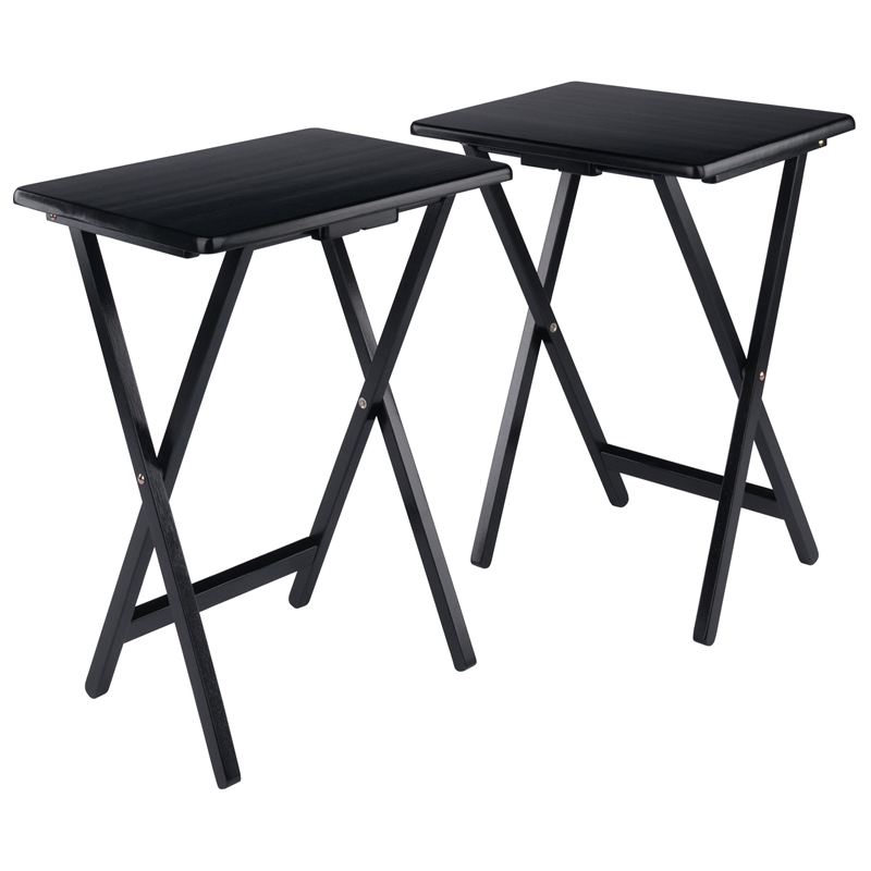 Pemberly Row Contemporary 2-Piece Snack Table Set in Black Finish