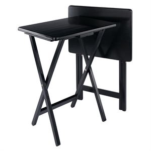 Pemberly Row Contemporary 2-Piece Snack Table Set in Black Finish