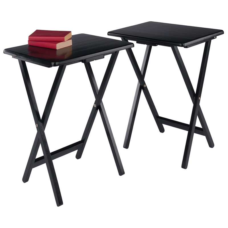 Pemberly Row Contemporary 2-Piece Snack Table Set in Black Finish