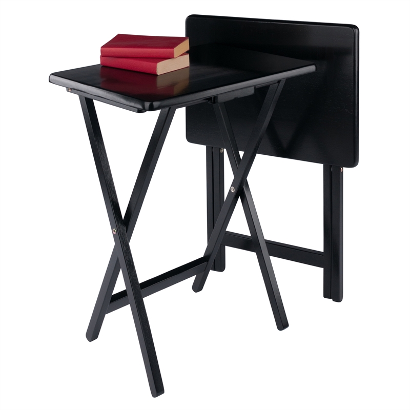 Pemberly Row Contemporary 2-Piece Snack Table Set in Black Finish