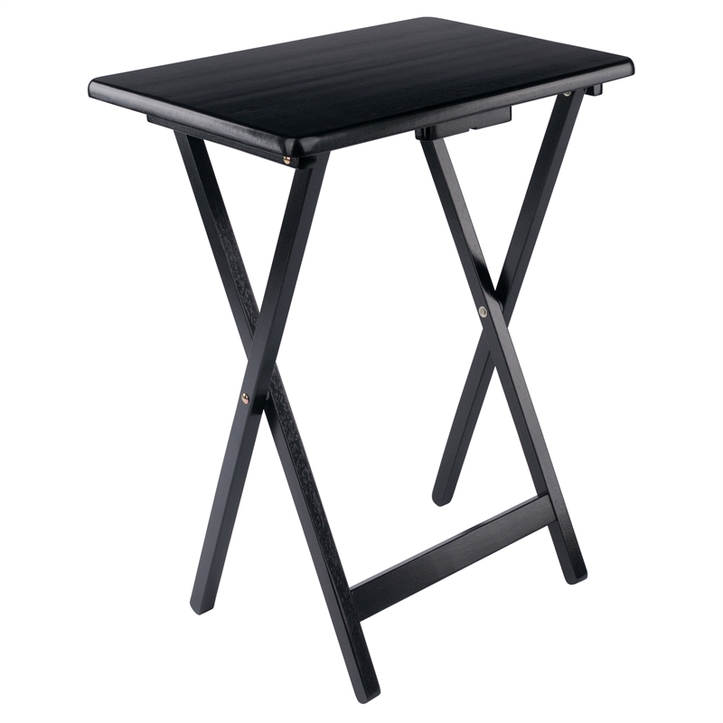 Pemberly Row Contemporary 2-Piece Snack Table Set in Black Finish