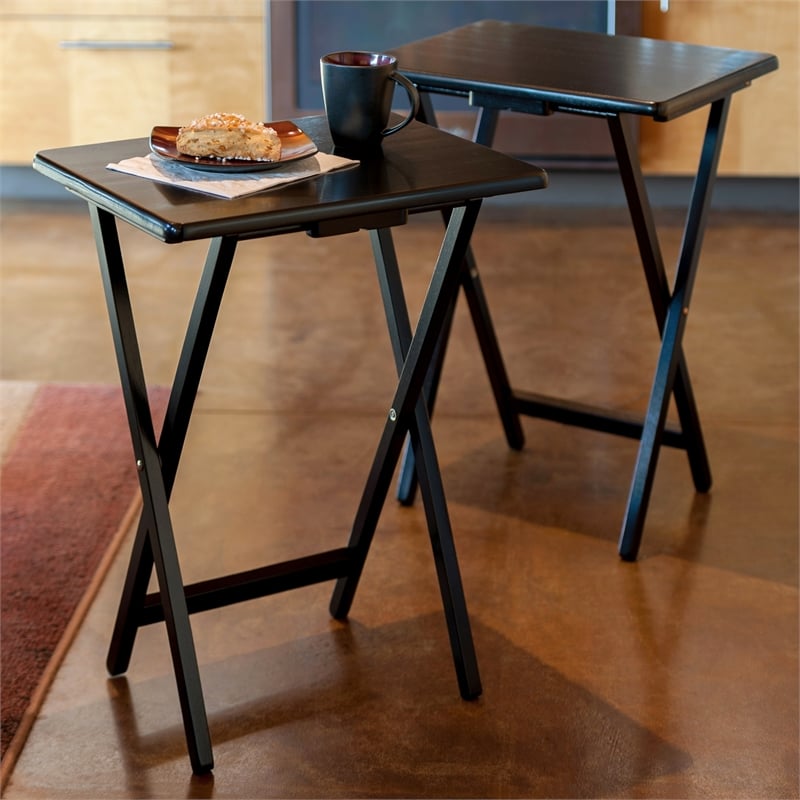 Pemberly Row Contemporary 2-Piece Snack Table Set in Black Finish