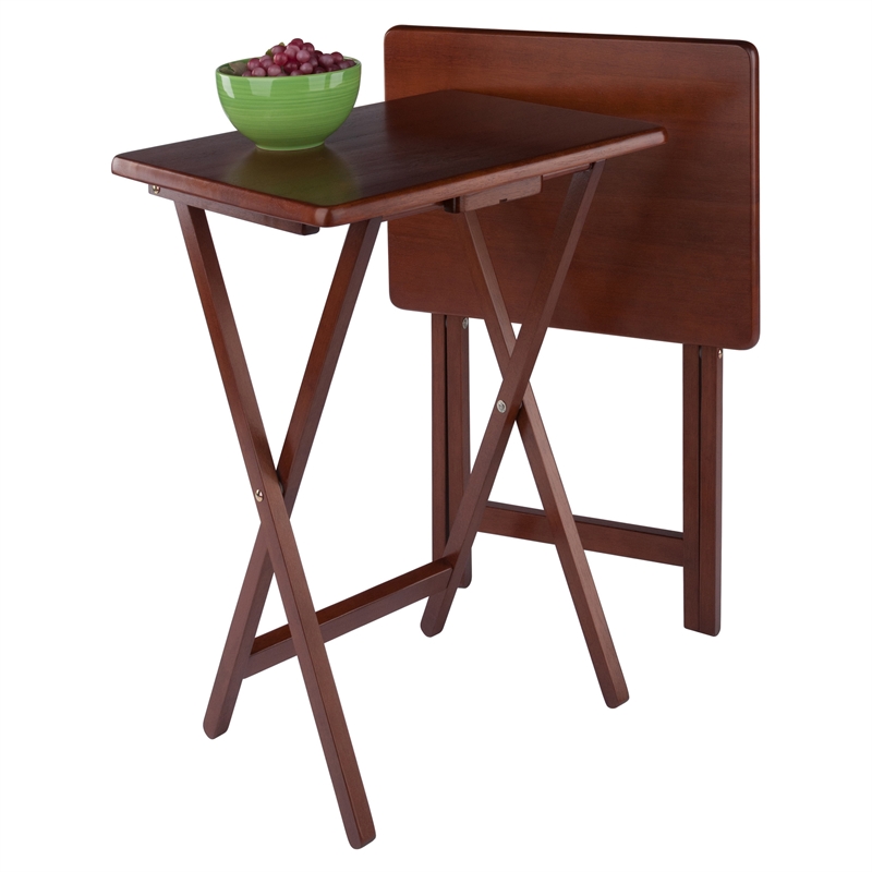 Pemberly Row Contemporary 2-Piece Snack Table Set in Walnut Finish