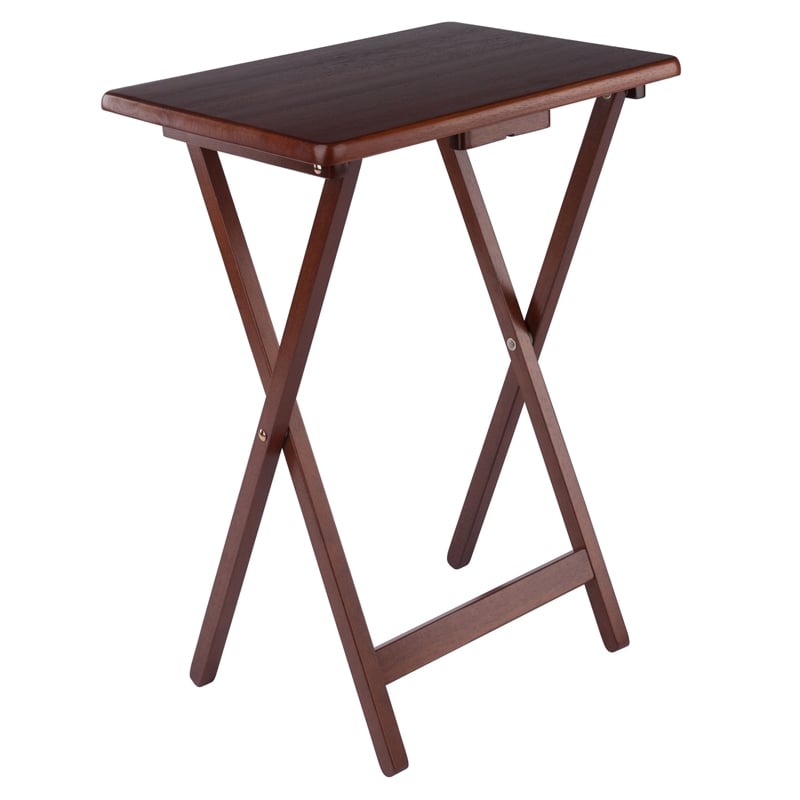 Pemberly Row Contemporary 2-Piece Snack Table Set in Walnut Finish