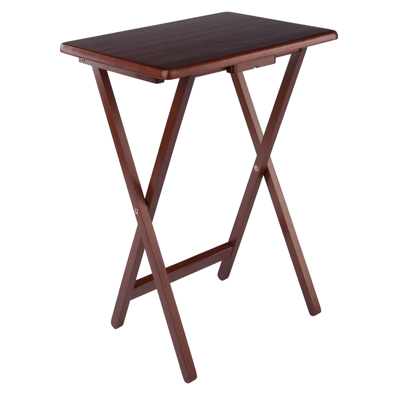 Pemberly Row Contemporary 2-Piece Snack Table Set in Walnut Finish