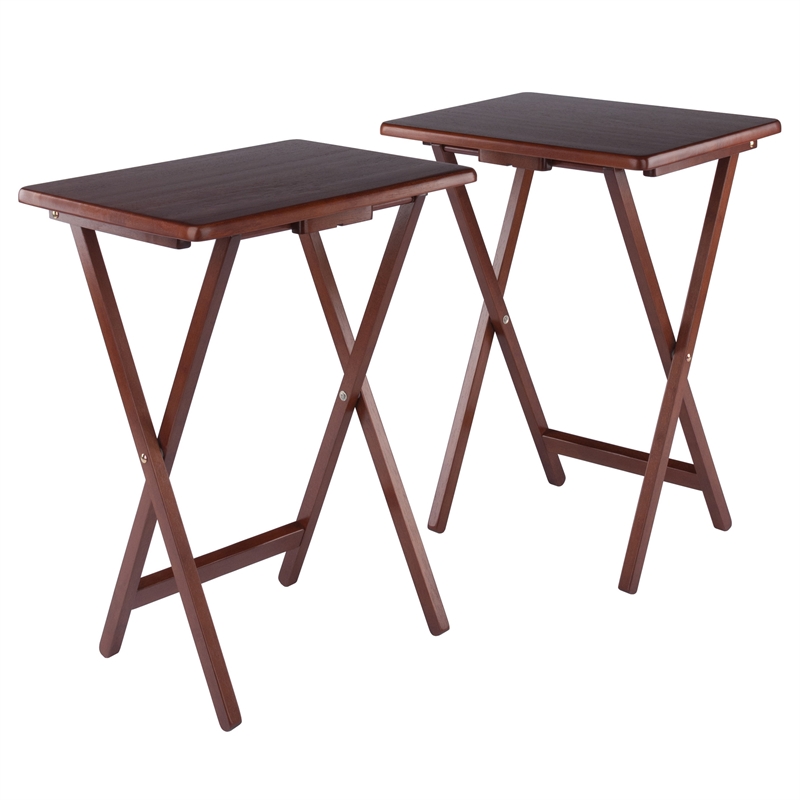 Pemberly Row Contemporary 2-Piece Snack Table Set in Walnut Finish