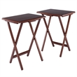 Pemberly Row Contemporary 2-Piece Snack Table Set in Walnut Finish