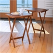 Pemberly Row Contemporary 2-Piece Snack Table Set in Walnut Finish