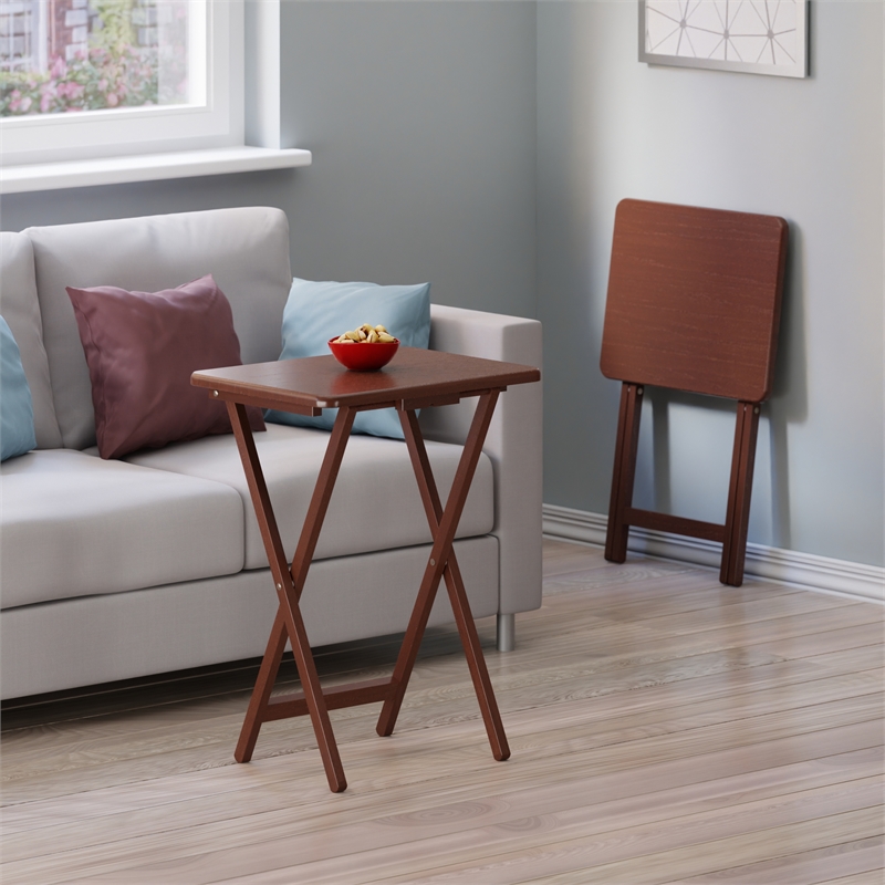 Pemberly Row Contemporary 2-Piece Snack Table Set in Walnut Finish