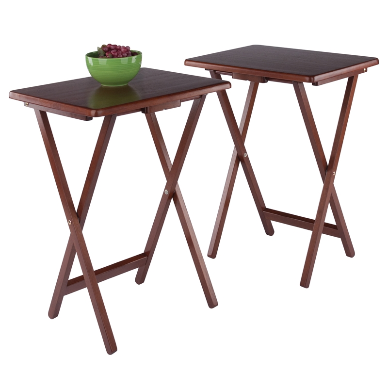 Pemberly Row Contemporary 2-Piece Snack Table Set in Walnut Finish