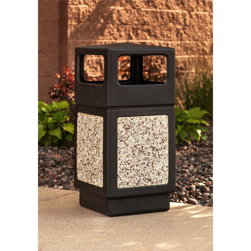 Pemberly Row Outdoor/Indoor Aggregate Side Opening Trash Can 38-Gallon Black