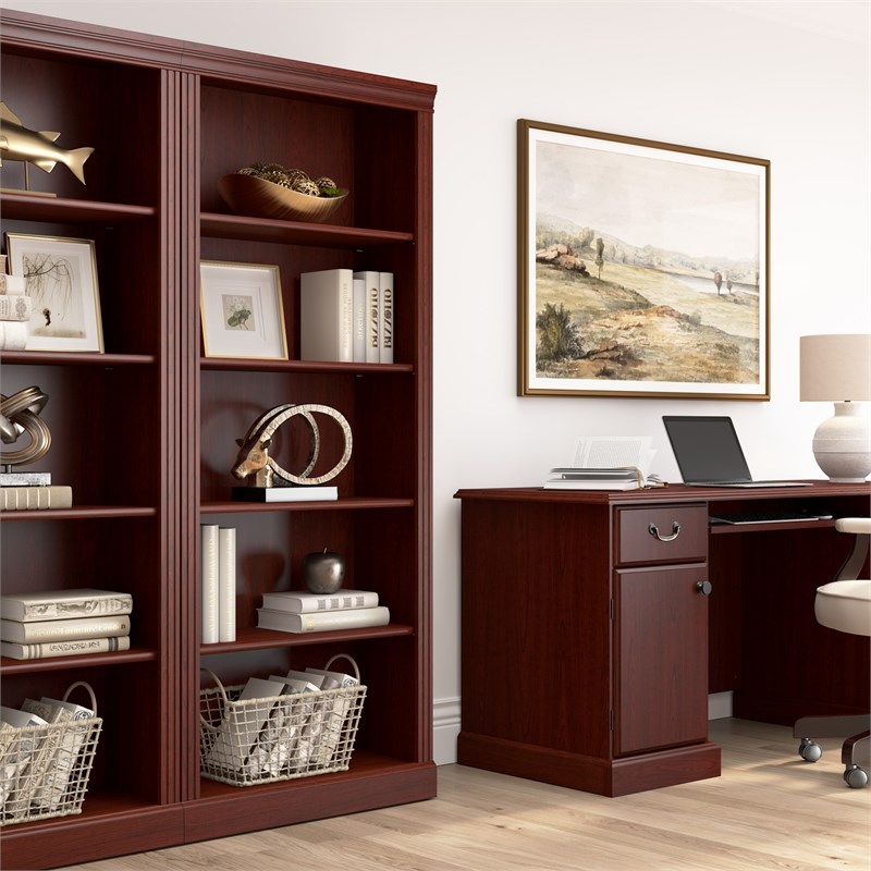 Pemberly Row Contemporary Tall 5 Shelf Bookcase in Harvest Cherry