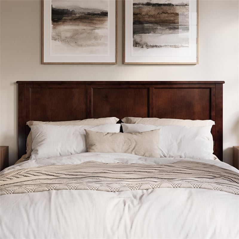Pemberly Row Madison King Solid Wood Panel Headboard in Walnut