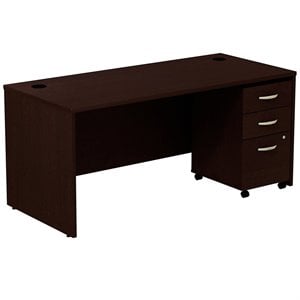 Pemberly Row Engineered Wood Computer Desk with Mobile Pedestal in Mocha Cherry