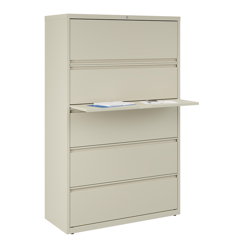 Pemberly Row 42-in Wide Metal 5 Drawer Lateral Filing Cabinet Putty/Beige