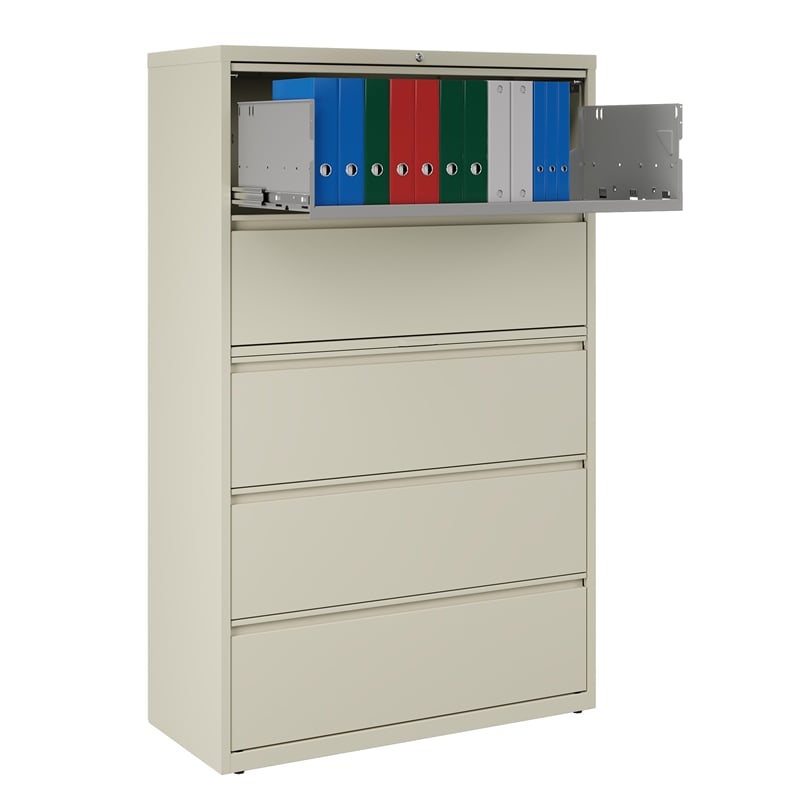 Pemberly Row 42-in Wide Metal 5 Drawer Lateral Filing Cabinet Putty/Beige