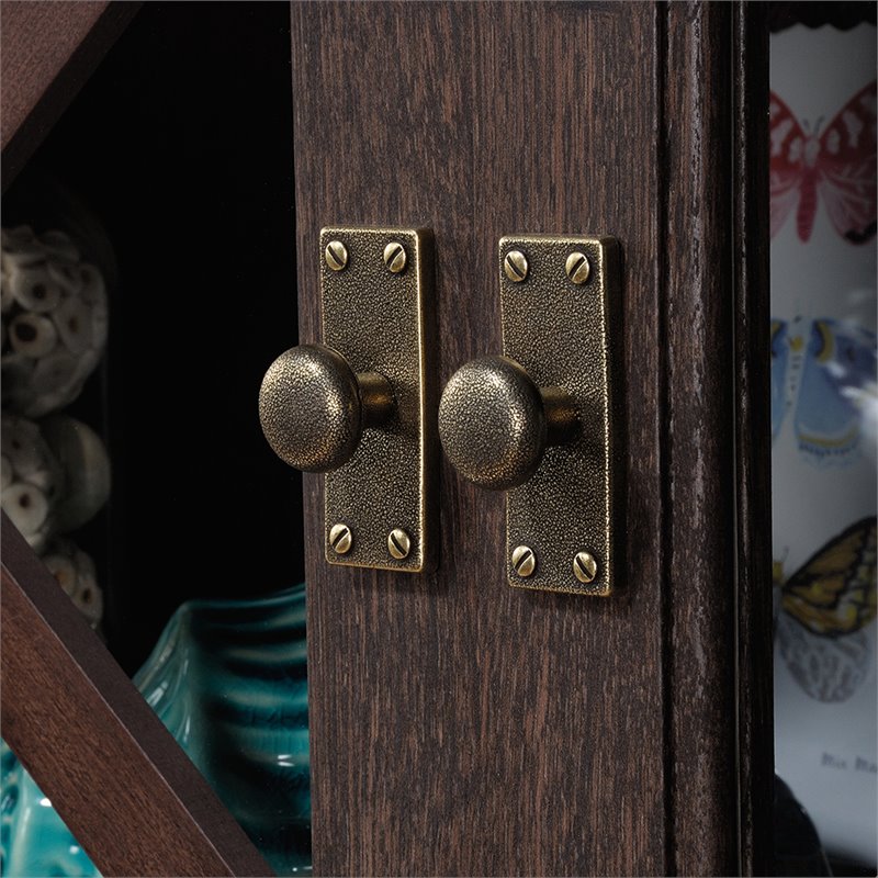 Pemberly Row Engineered Wood 2 Door Credenza Desk Hutch in Coffee Oak