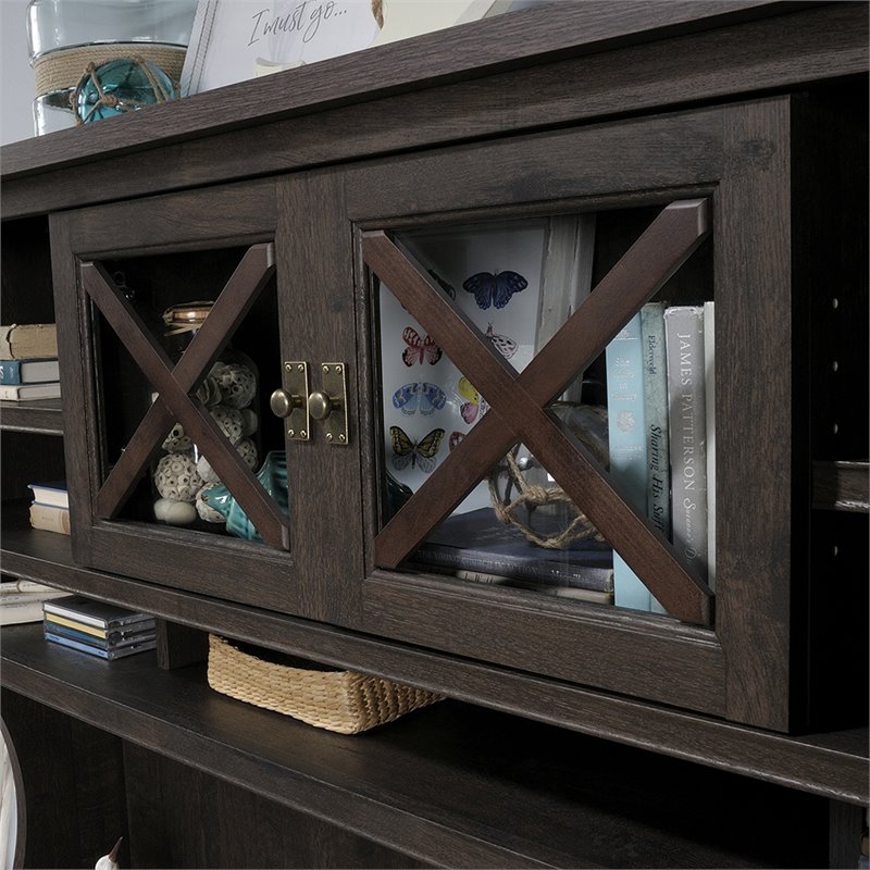 Pemberly Row Engineered Wood 2 Door Credenza Desk Hutch in Coffee Oak