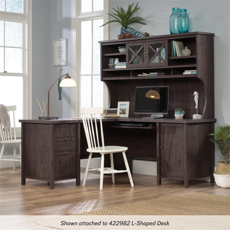 Pemberly Row Engineered Wood 2 Door Credenza Desk Hutch in Coffee Oak