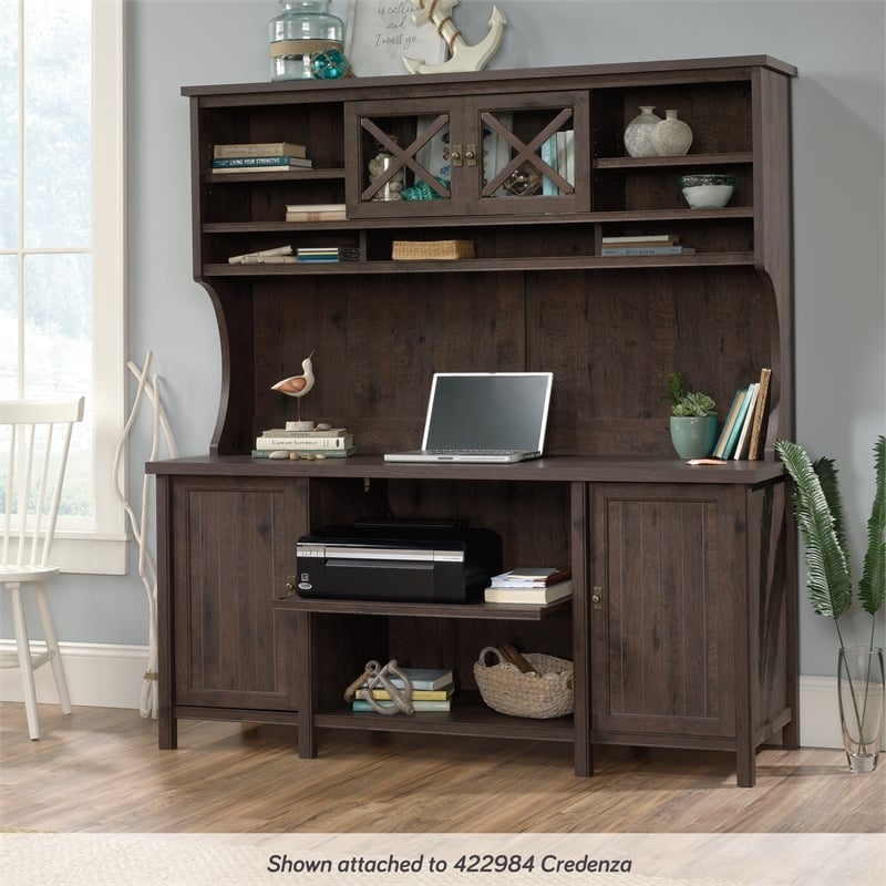Pemberly Row Engineered Wood 2 Door Credenza Desk Hutch in Coffee Oak
