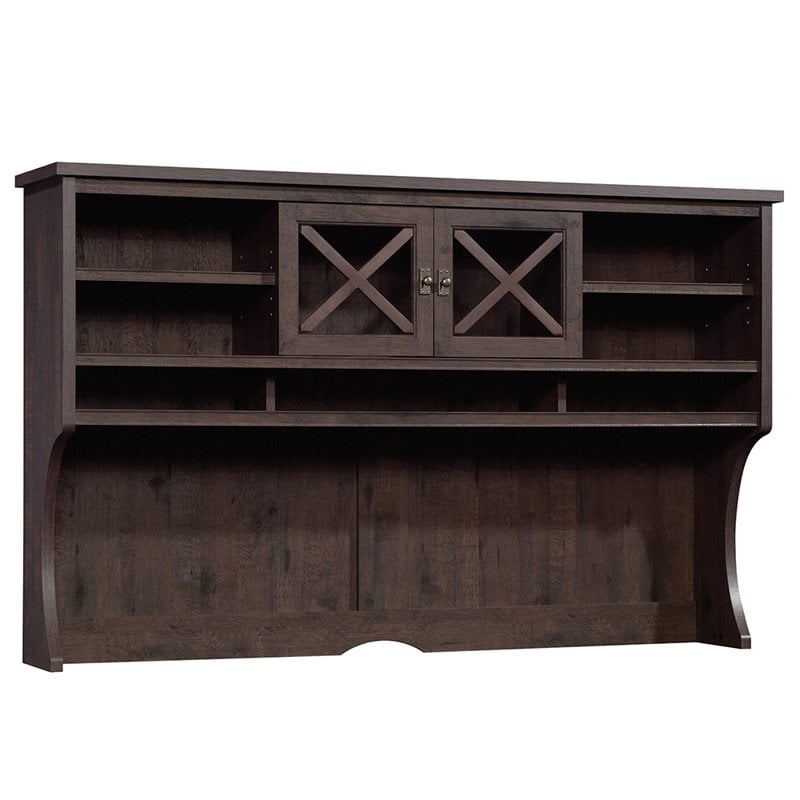 Pemberly Row Engineered Wood 2 Door Credenza Desk Hutch in Coffee Oak