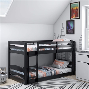 Pemberly Row Modern Transitional Wood Twin Floor Bunk Bed in Gray