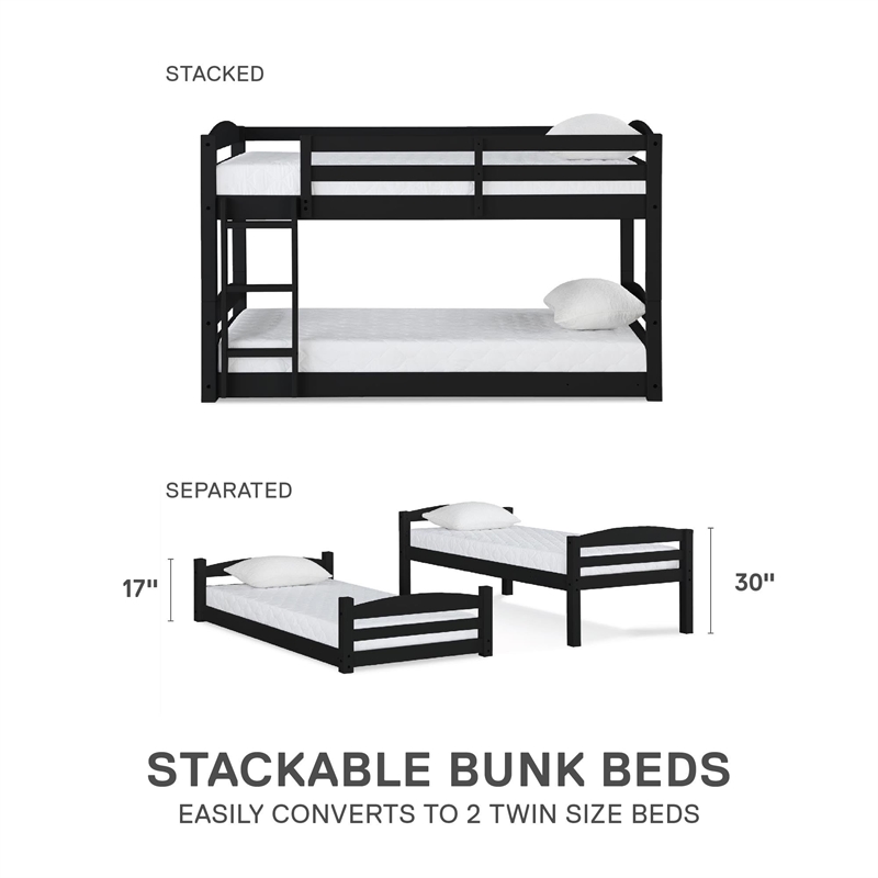 Pemberly Row Modern Transitional Wood Twin Floor Bunk Bed in Gray