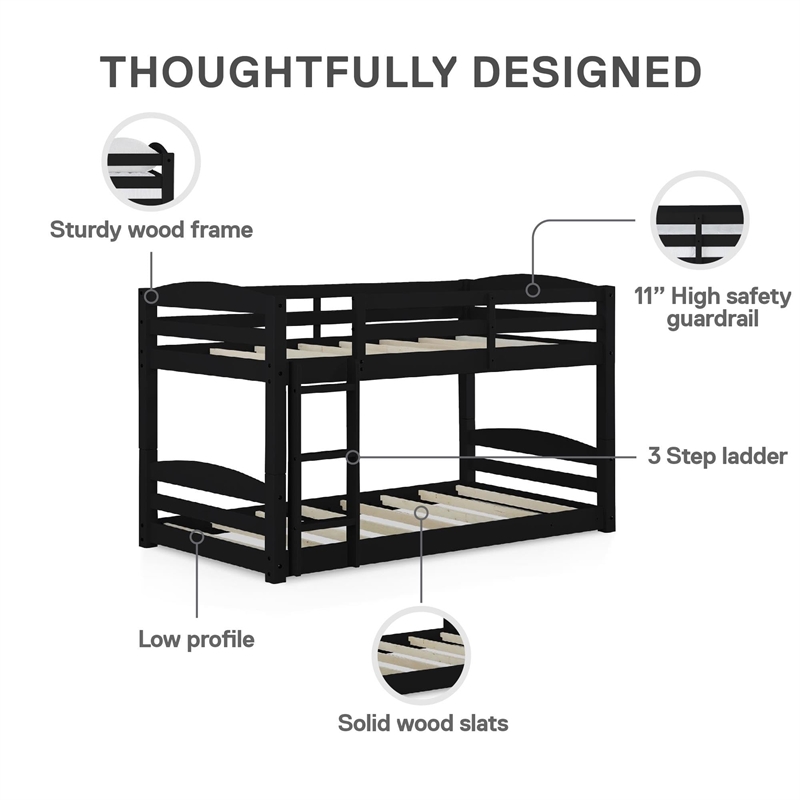 Pemberly Row Modern Transitional Wood Twin Floor Bunk Bed in Gray