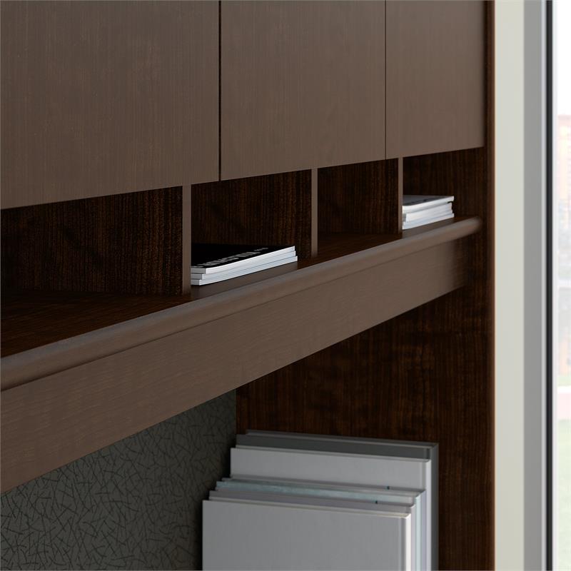 Pemberly Row 60W L Desk with Hutch and Drawers in Mocha Cherry-Engineered Wood