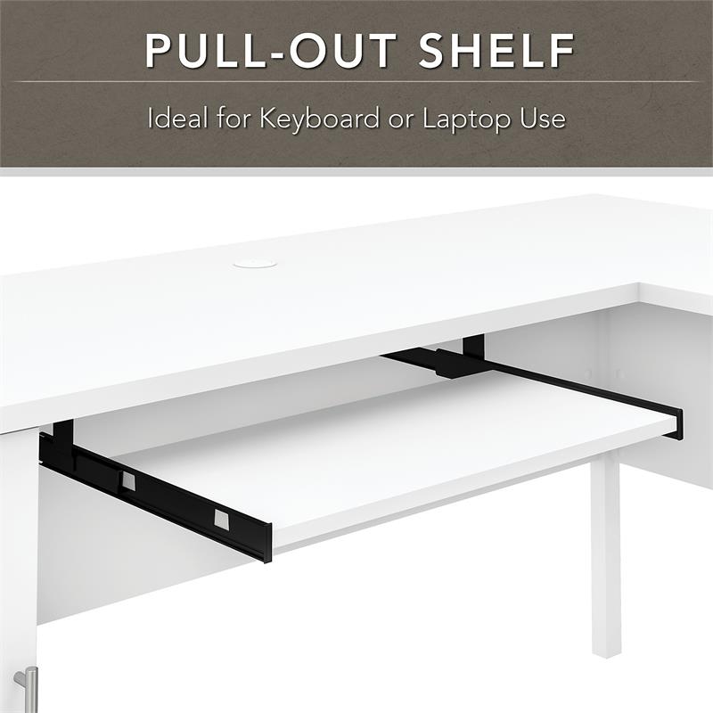 Pemberly Row 72W L Shaped Desk Set with Hutch and Storage in White-Wood
