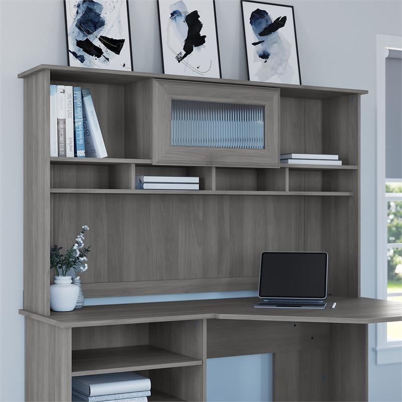 Pemberly Row Contemporary 60W Hutch in Modern Gray-Engineered Wood