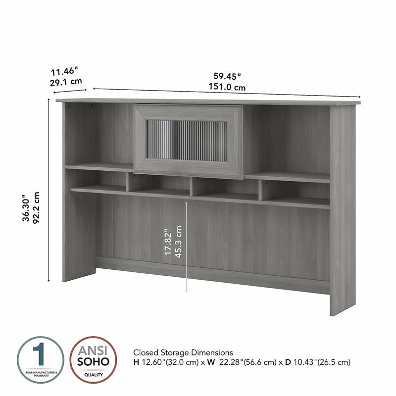 Pemberly Row Contemporary 60W Hutch in Modern Gray-Engineered Wood