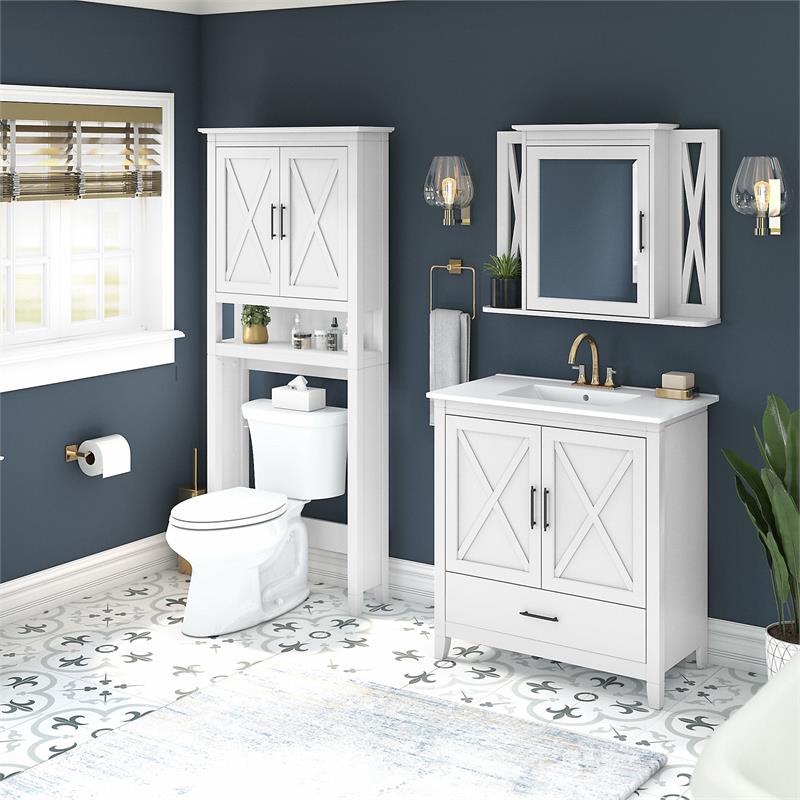 Pemberly Row Engineered Wood Bathroom Vanity Set with Space Saver in White Ash