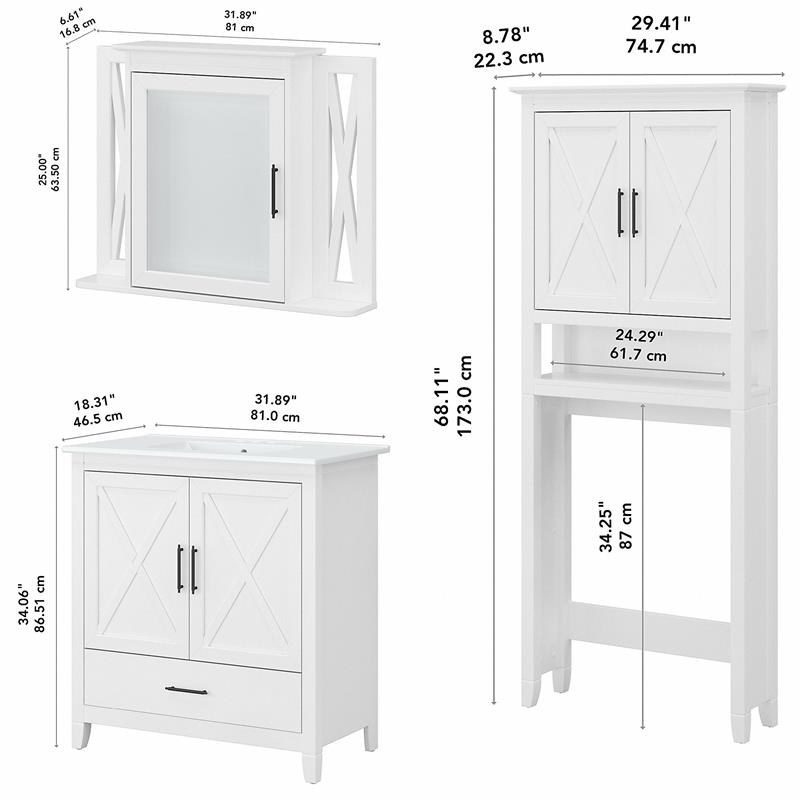 Pemberly Row Engineered Wood Bathroom Vanity Set with Space Saver in White Ash