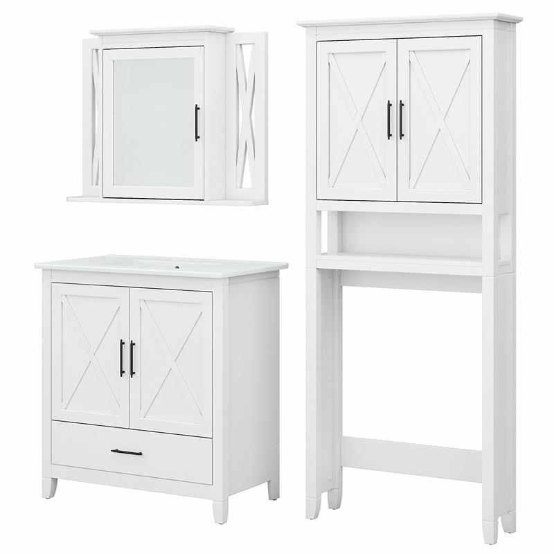 Pemberly Row Engineered Wood Bathroom Vanity Set with Space Saver in White Ash