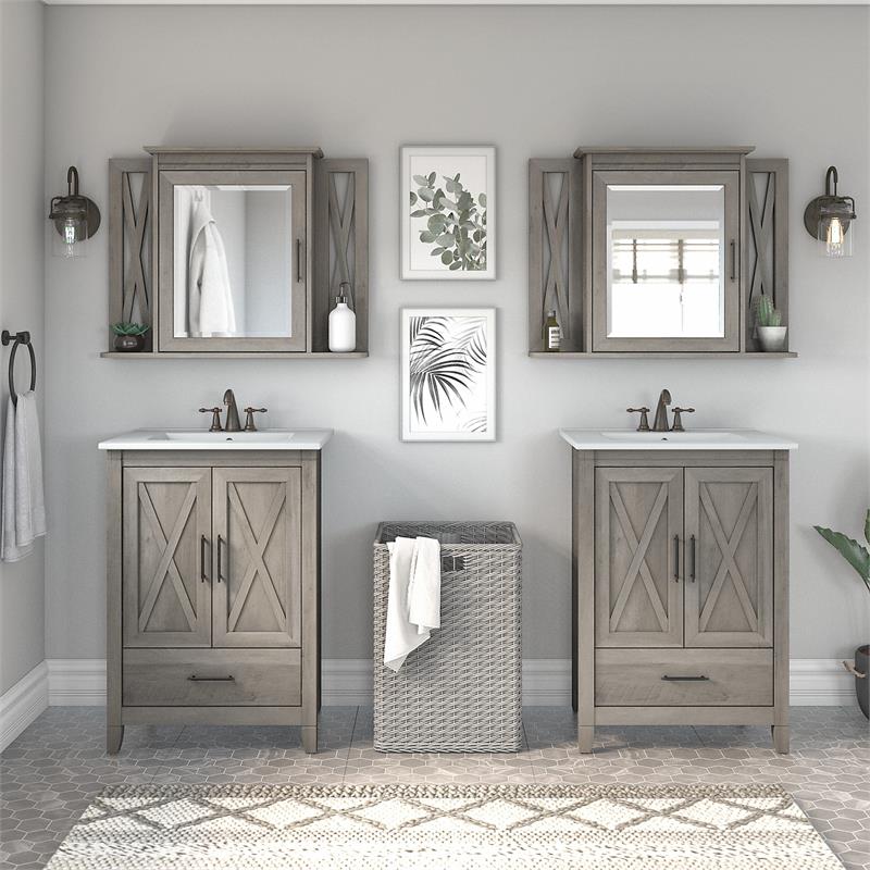 Pemberly Row Engineered Wood Double Vanity Set with Sinks in Driftwood Gray