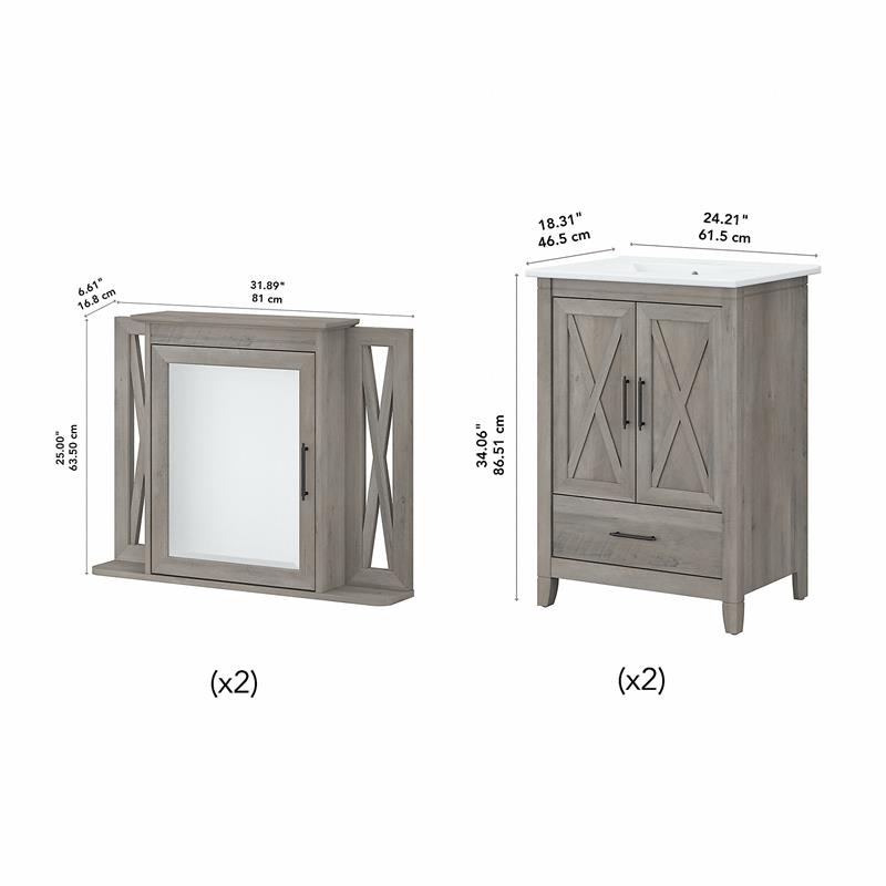 Pemberly Row Engineered Wood Double Vanity Set with Sinks in Driftwood Gray