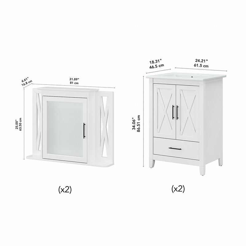 Pemberly Row Engineered Wood Double Vanity Set with Sinks in White Ash