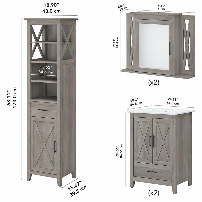 Pemberly Row Engineered Wood Vanity Set with Linen Tower in Driftwood Gray