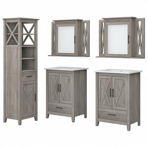 Pemberly Row Engineered Wood Vanity Set with Linen Tower in Driftwood Gray