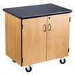 Pemberly Row Wood Mobile Science Cabinet with HPL Top in Black/Light Oak