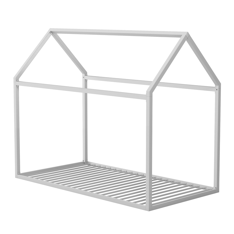 Pemberly Row Contemporary Metal House Bed Twin Size in Dove Gray