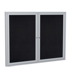 Pemberly Row 48&quot x 60&quot 2 Door Enclosed Rubber Bulletin Board in Black