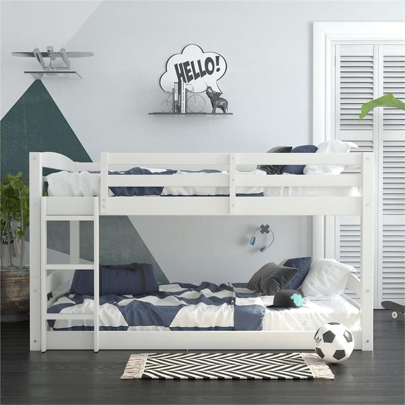 Pemberly Row Contemporary Full-Over-Full Floor Bunk Bed in White