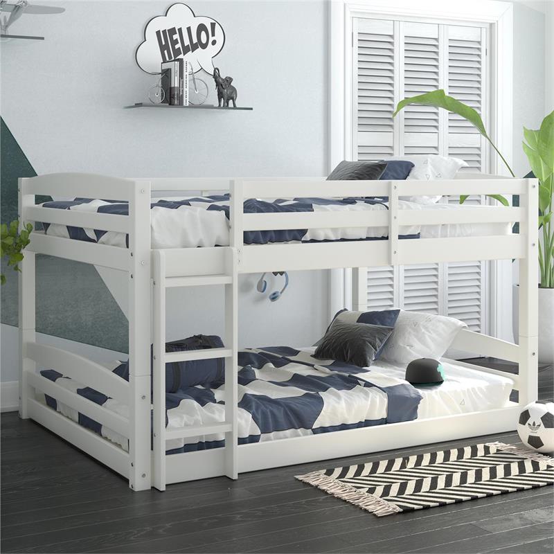 Pemberly Row Contemporary Full-Over-Full Floor Bunk Bed in White
