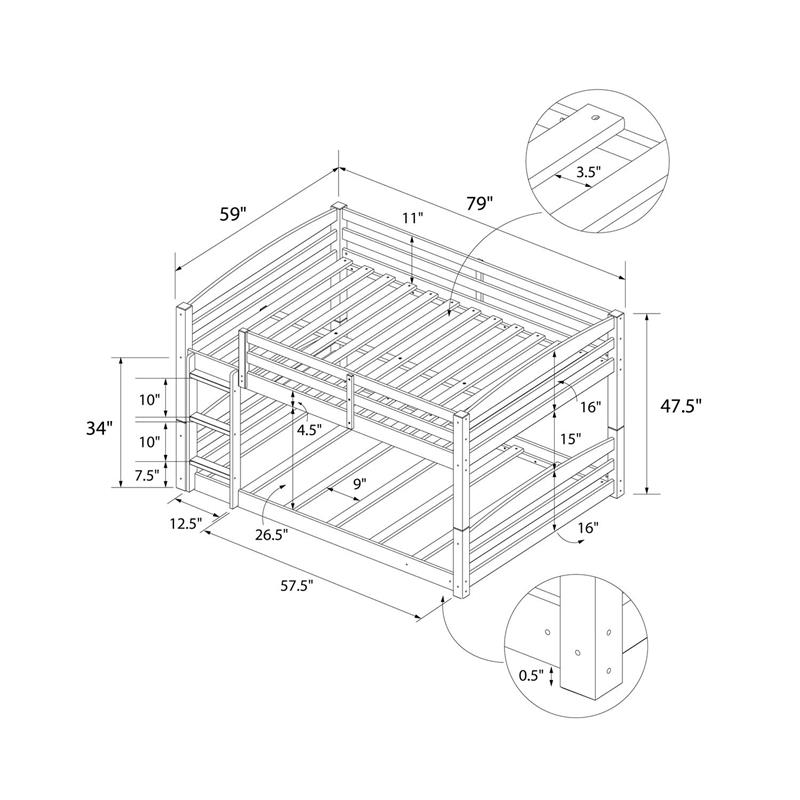 Pemberly Row Traditional Wood Espresso Phoenix Full-Over-Full Floor Bunk Bed
