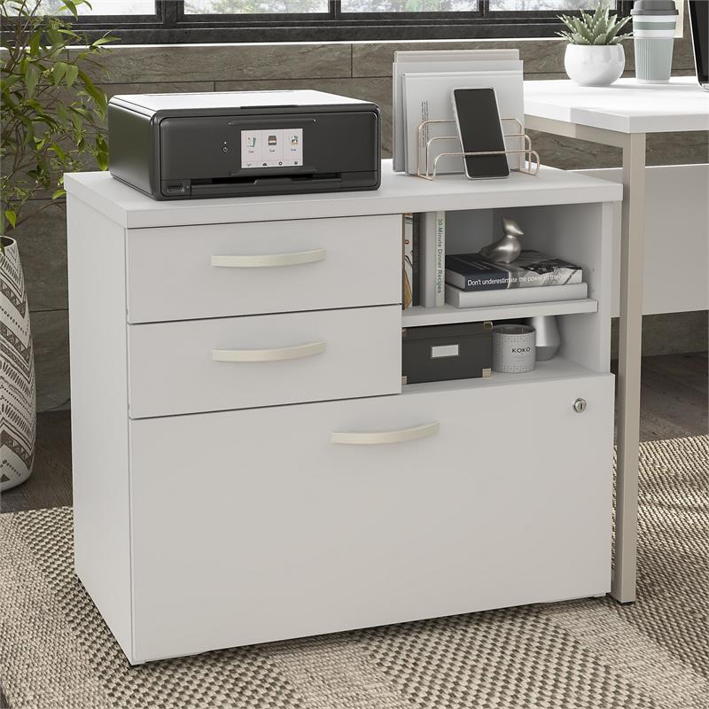 Pemberly Row Office Storage Cabinet with Drawers in White-Engineered Wood