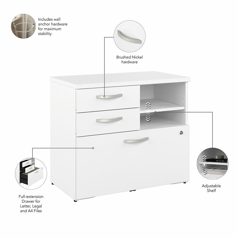 Pemberly Row Office Storage Cabinet with Drawers in White-Engineered Wood