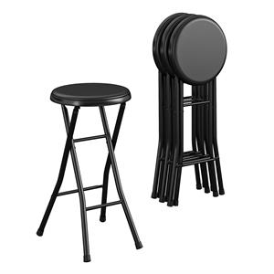 Pemberly Row 24&quot Vinyl Padded Folding Stool Multipurpose in Black (4-Pack)