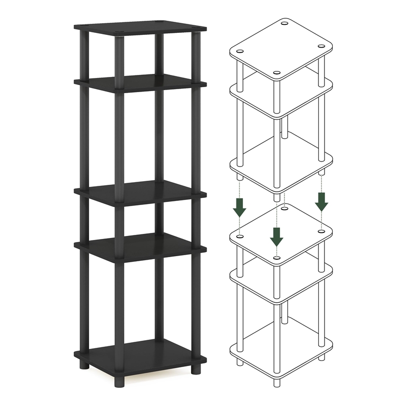 Pemberly Row Turn-N-Tube Wood 3-Tier End Table in Black (Set of 2)